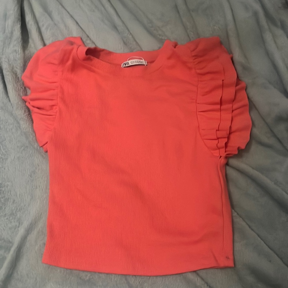 Zara coral ruffle top